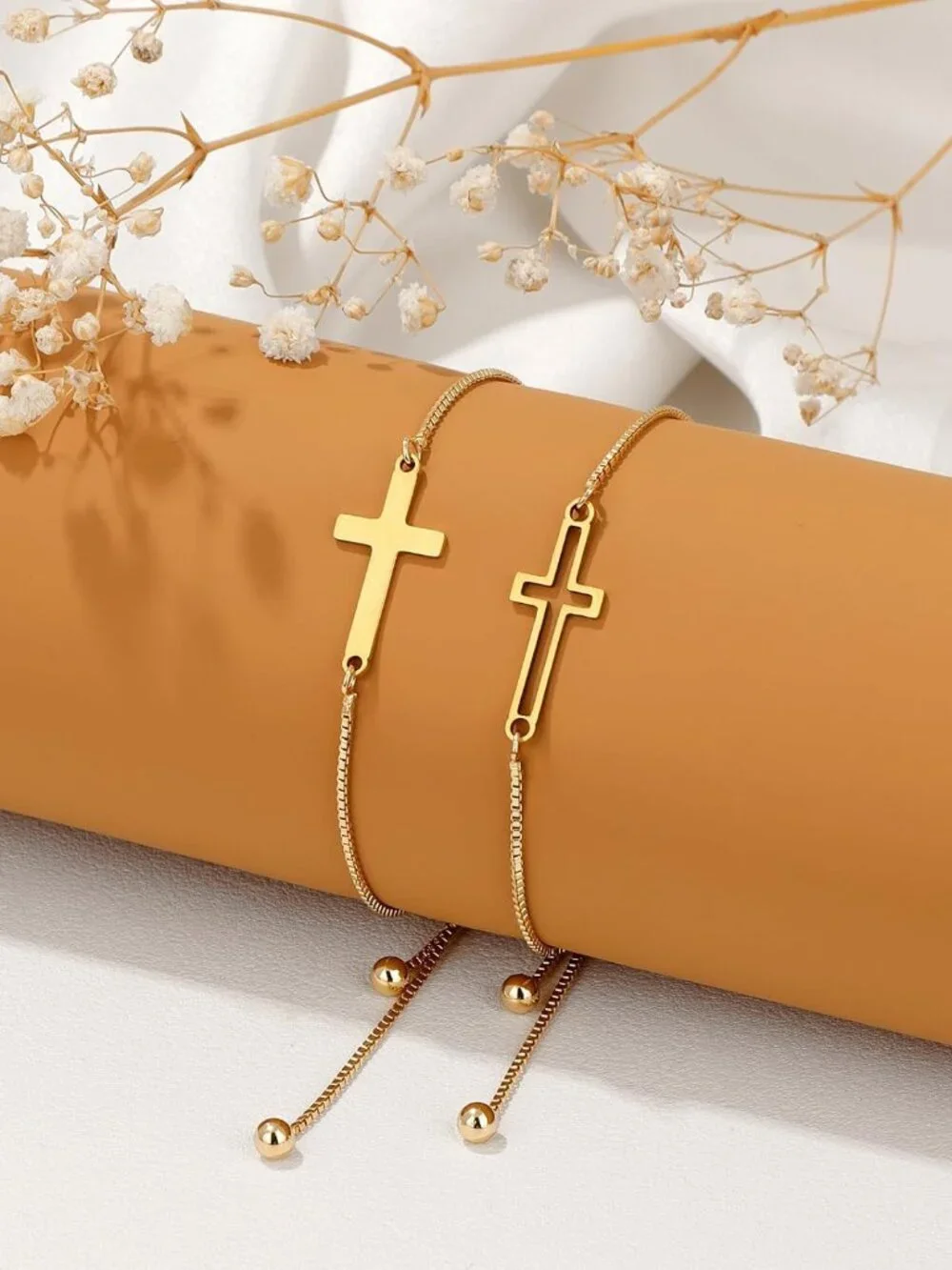 18K Gold BFF Friendship Bracelet Matching Butterfly Cross Charms Bracelet Set fo